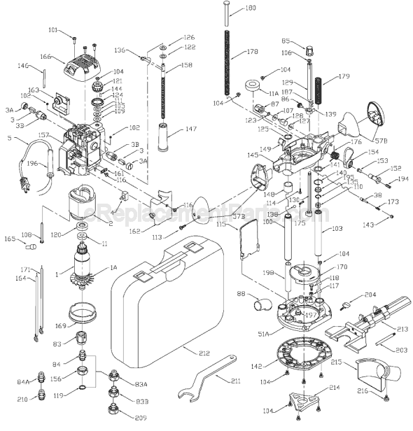 Page A Diagram and Parts List for 8529 Type 1 Porter Cable Router